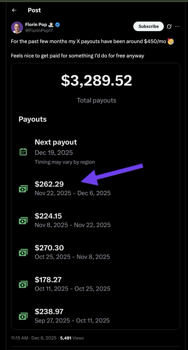 X payout screenshot 1
